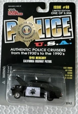 RACING CHAMPIONS Police USA 1949 Mercury California Patrol Die Cast 1:55