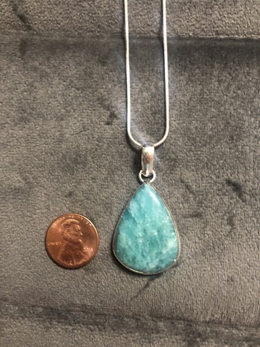 Teardrop Amazonite Gemstone Pendant On Silver Snake Chain Necklace - 第 5/6 張圖片