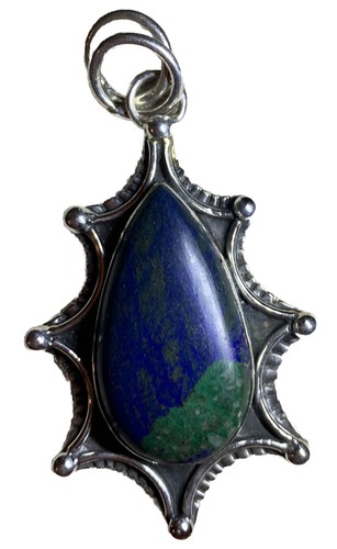 Ciondolo in argento sterling pietra azzurra malachite a goccia in argento a 8 punti stella - Foto 2 di 16