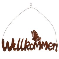 Schild Willkommen 38X14Cm Gartendeko TüRschild Edelrost Schriftzug Schmetterling