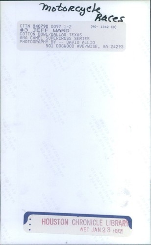 Foto de prensa 1991 corredor de motocross Jeff Ward en AMA Camel Supercross en Dallas - Imagen 2 de 2