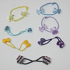 Girl's 7 Piece Lot of Hair Ties with Hears, Flowers, Bows 3 4 5 6 7 8 9 10 11 12