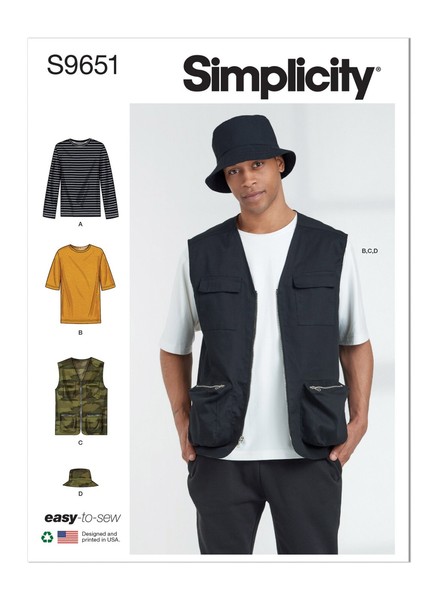 Simplicity 9651 Herren Strick Top Weste Hut NäHmuster GrößEn 34-42 & 44-52 Easy-image