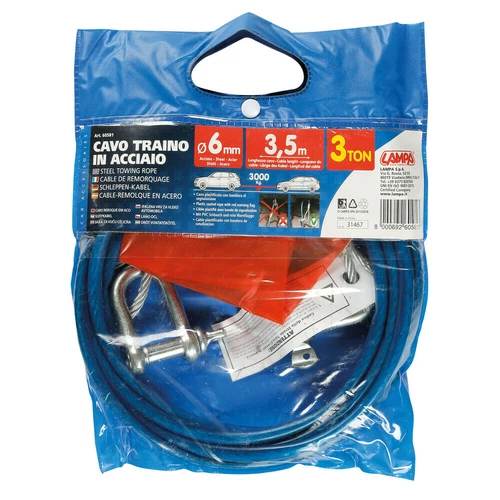Cavo Corda Traino Veicolo in Acciaio  3000 kg Emergenza Auto - C60581
