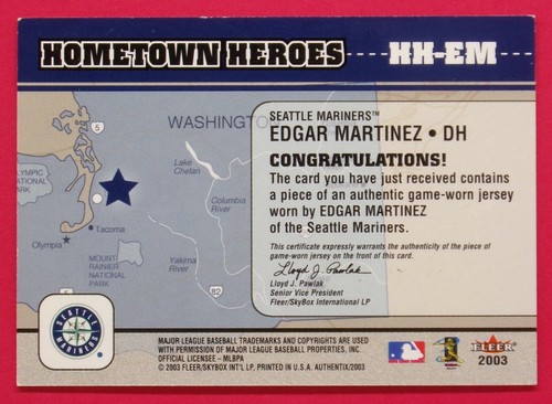 2003 Fleer Authentix Edgar Martinez Jsy SP /200 Hometown Heroes Memorabilia #EM - Picture 2 of 2