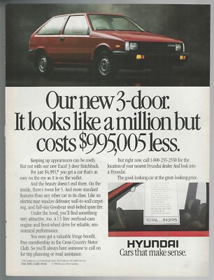 1986 HYUNDAI EXCEL advertisement, Excel print ad, small hatchback