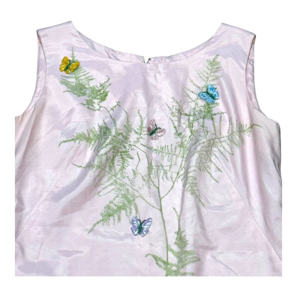 Vintage 1960s Serbin Muriel Ryan Floral Butterfly Dress XS Pink Silky Pin Up VLV - Image 3 of 4