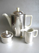 Art Deco WMF BAUSCHER Isolier Kaffeekanne, Milchkännchen, u. Zuckerdose / D.R.P.