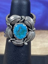 Unique Navajo Floral Turquoise Sterling Silver Ring Size 4-5