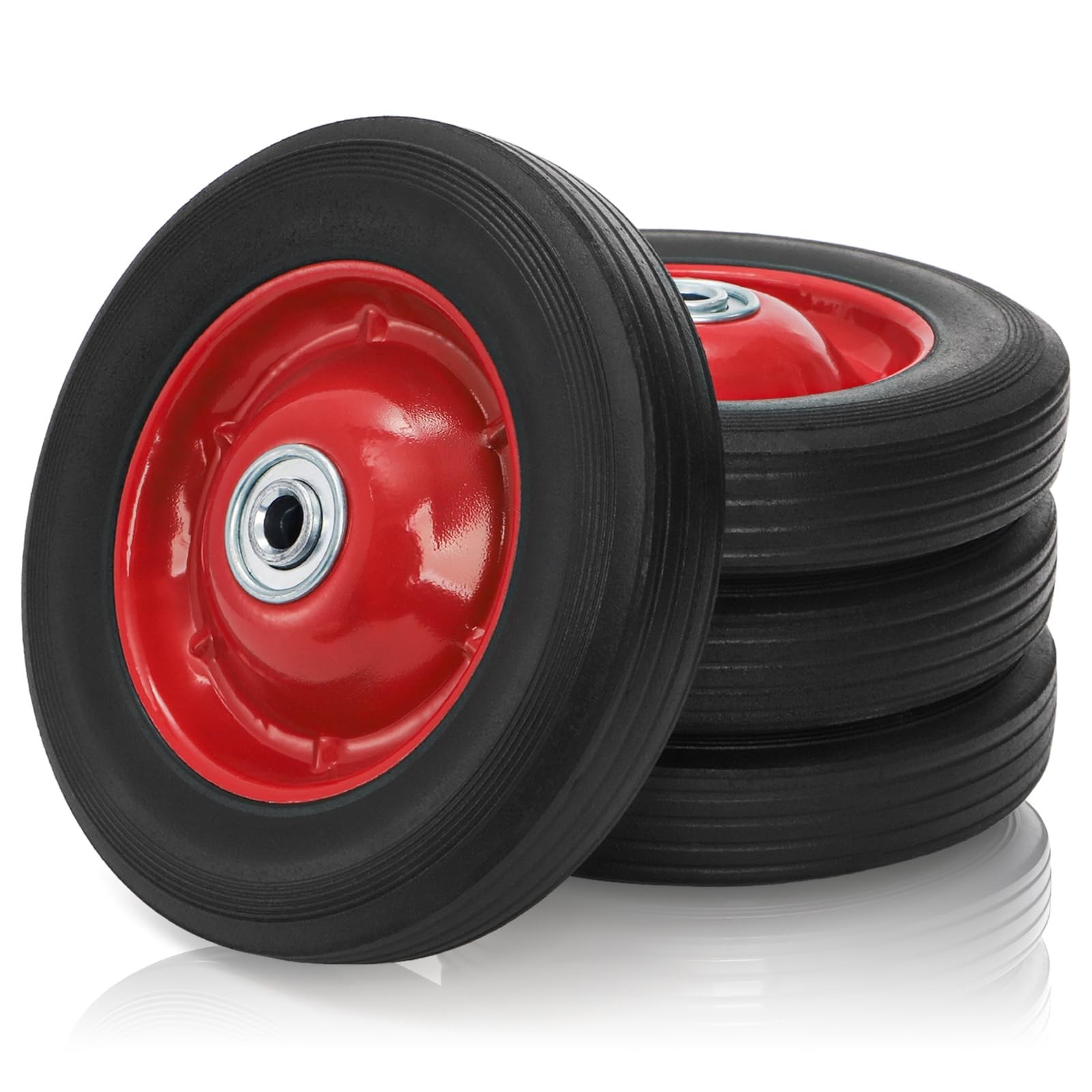 8 Inch Solid Rubber Tires with 1/2-Inch Bore Axle Hole, 4 Pack | Flat Free Ha...