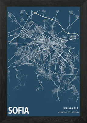 Sofia Bauplan Straßenkarte gerahmtes Wandbild Poster Leinwanddruck Bild