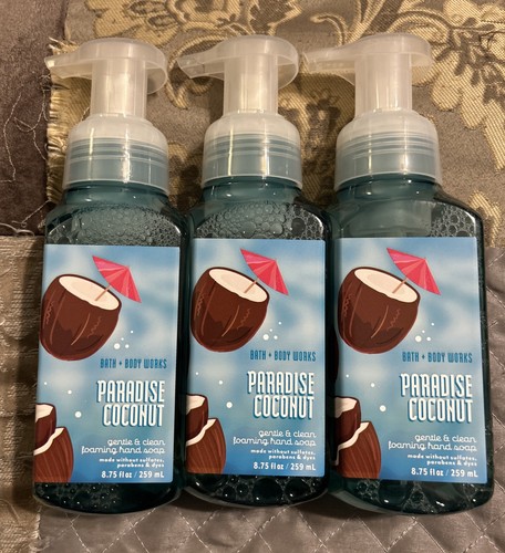 3 x Bath & Body Works PARADISE COCONUT Gentle Foaming Hand Soap 8.75 oz NEW!