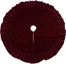 48-Inch Red Velvet Christmas Tree Skirt – Ruffled Holiday Tree Skirt for 6ft .