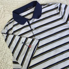 RLX Ralph Lauren Polo Shirt Mens Medium Blue White Striped Performance Golf