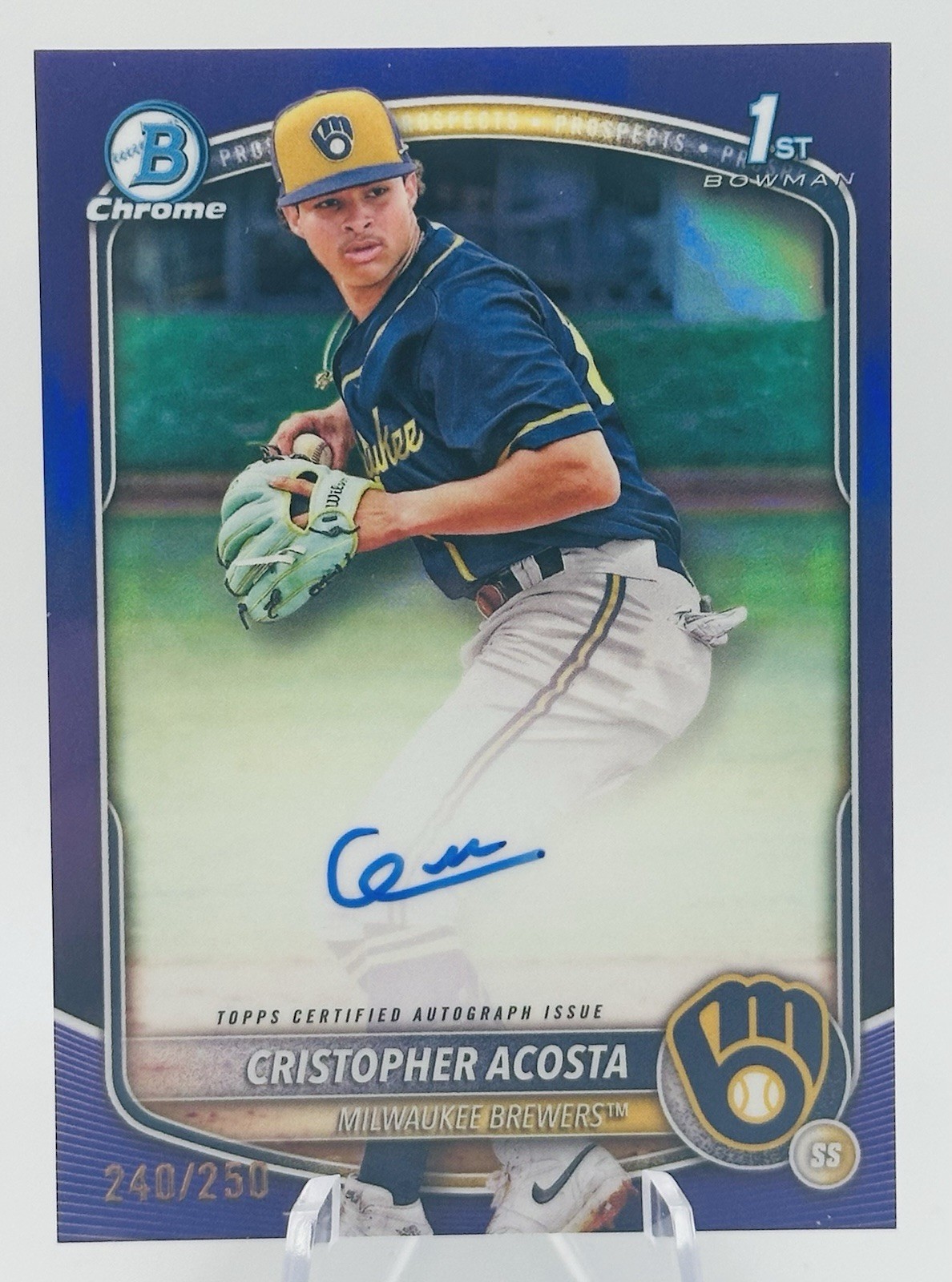 2025 Bowman Chrome CRISTOPHER ACOSTA 1st Purple Refractor Auto #240/250 Brewers
