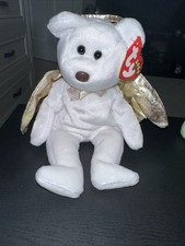 Ty Beanie Babies Halo II 2 White Angel Bear Brown Nose Gold Wings 2000 MWMT