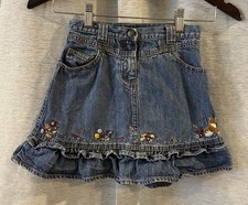Vintage Gymboree Embroidered Denim Skirt Youth Size 7 Floral Animal