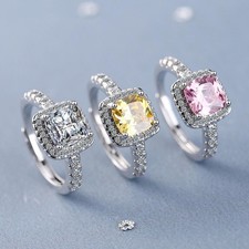 Square Cubic Zirconia 925 Silver Rings Engagement Jewelry Gifts Open Size Trend
