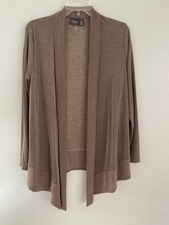 Chico's Travelers Size 1 M 8-10 Mocha Sparkle Striped Open Front Cardigan Jacket