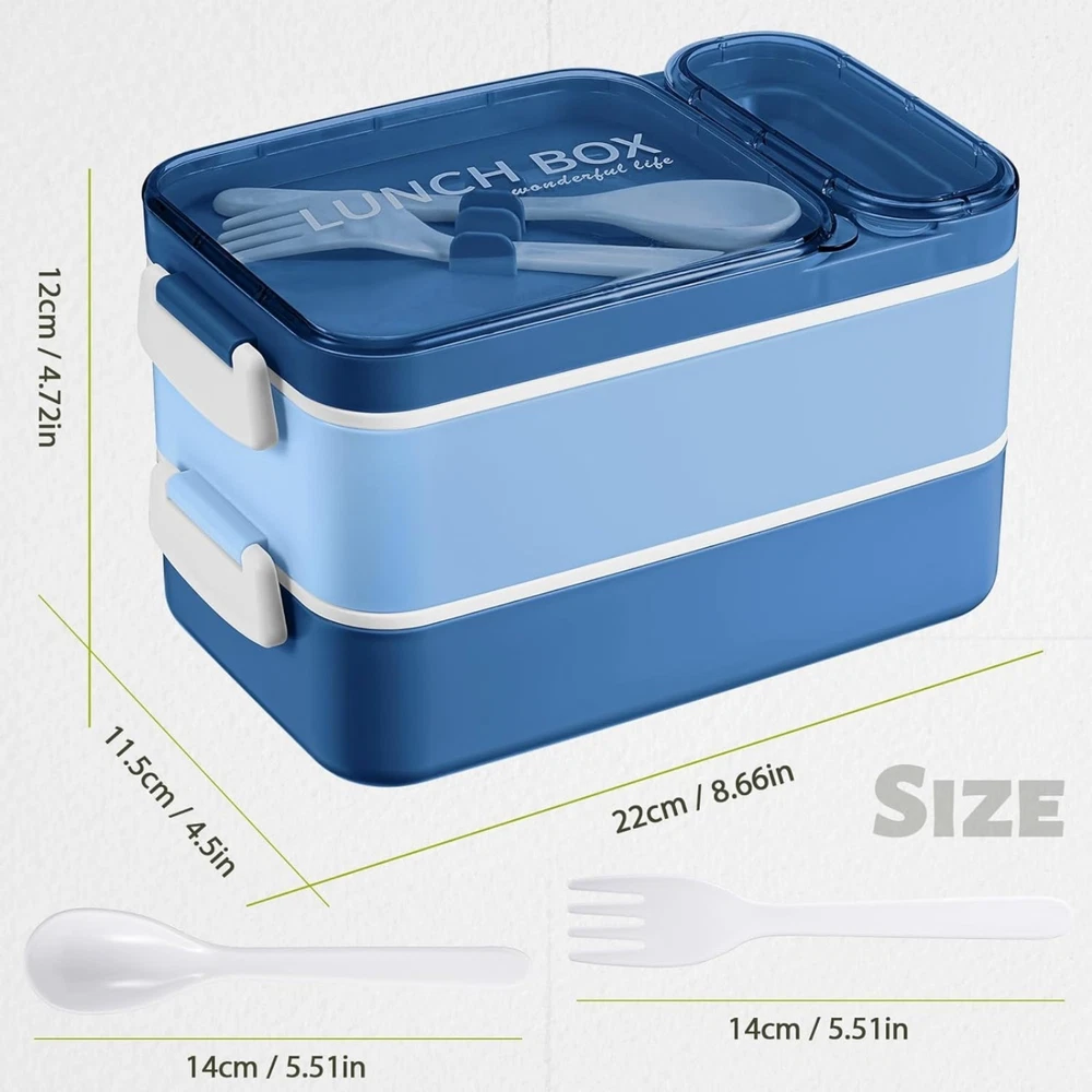 Bento Box Layered Lunch Box Adults 3 Layer 900ml - 1600ml Spoon Fork Womens Mens