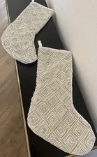 2 Rachel Zoe Embellished Sparkly Christmas Stockings White Pearls Silver Beaded