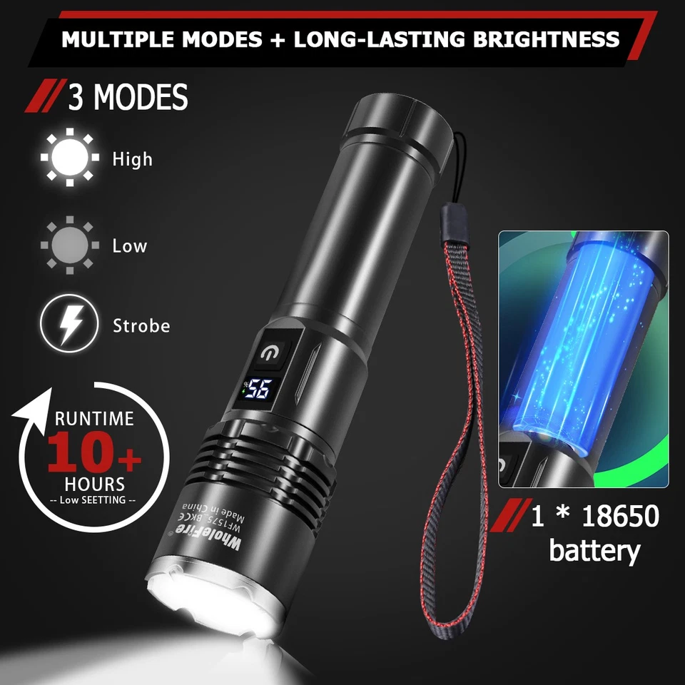 2PC Super Bright LED Flashlight Rechargeable Tactical Powerful Flashlights Torch - Image 3 of 4