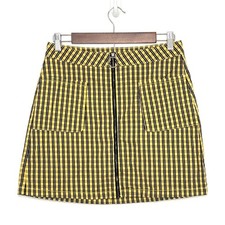 Y2K Plaid Zip Front Mini Skirt Sz 9 Medium Yellow 00s 90s Friends Clueless