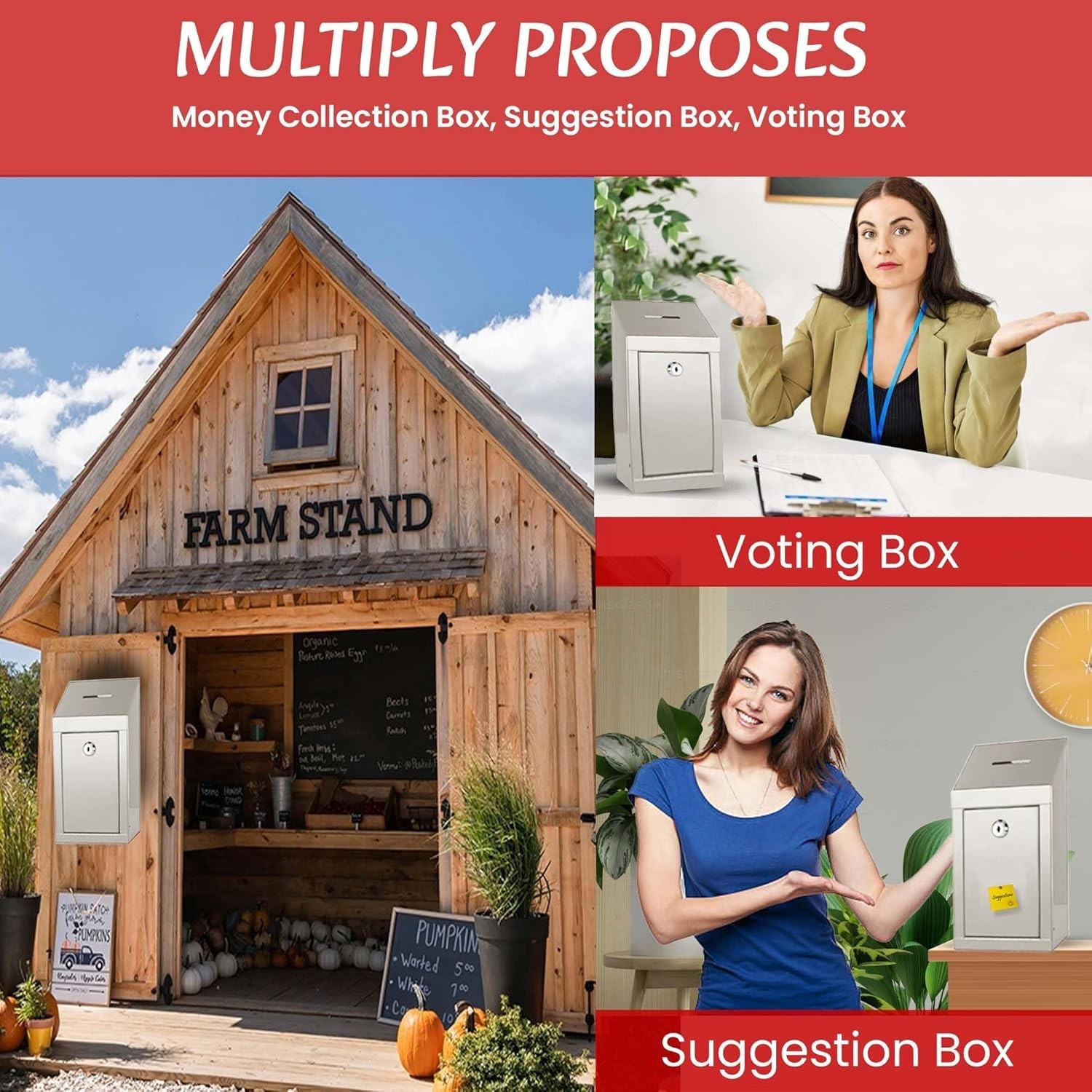 Metal Donation Box-Suggestion Box with Slot and lock-Cash Lock box for Money-... thumbnail 5