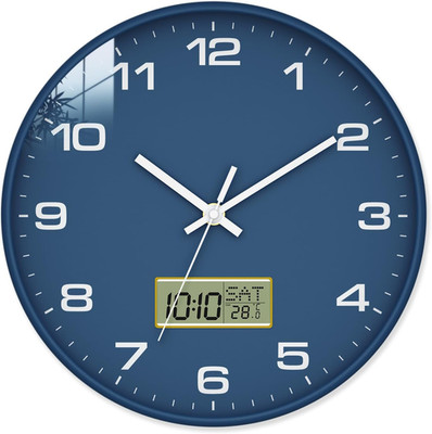 12 Inch Wall Clock, Silent Non-Ticking Analog with LCD Display, Battery Operated