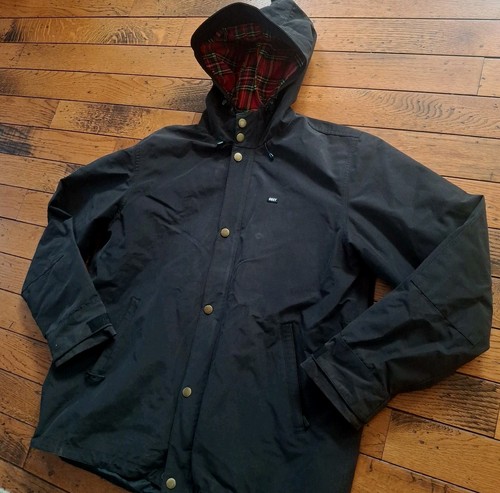 OBEY Men's Plaid Lined Hooded Jacket  Black XL POCKETS ADJ. CUFF  Casual READ
