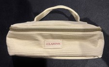 Clarins Cream Cosmetics Makeup Toiletries Bag Vanity Case + Top Handle &Gold Zip