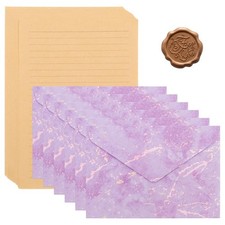 20 Letter Writing Paper and 6 Natural Texture Envelopes Set with 6 Wax Seal S...