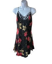 Victoria  s Secret 100 Silk Floral Slip Dress Chemise Nightgown Black Rose M