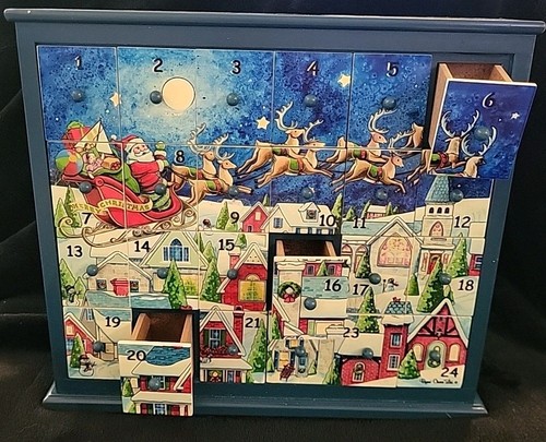 Byers Choice Wooden Christmas Advent Calendar Santa's Sliegh Scene 24 Doors - Picture 2 of 3