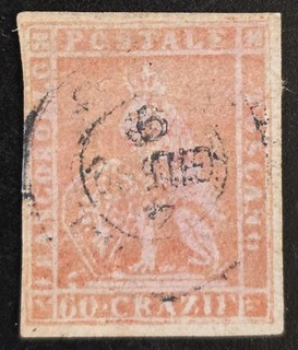 TUSCANY ITALIAN STATES 1851 Used 60 Cr Sass #9 CV €50000 Repaired!