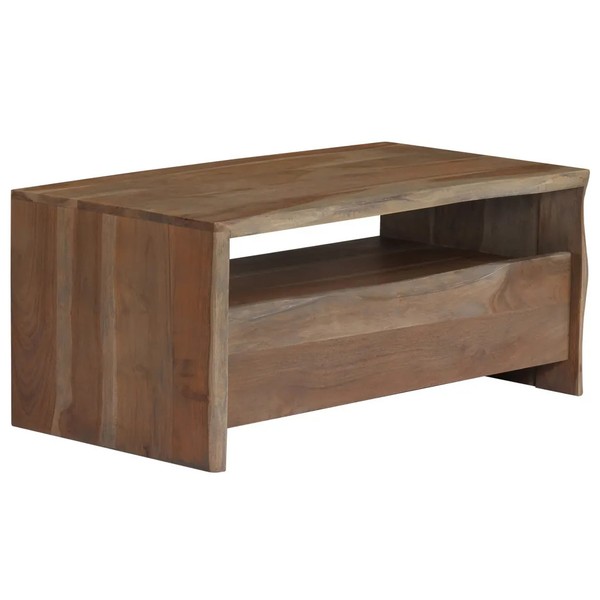 Couchtisch Massivholz Akazie Naturkanten 90X50X40 Cm Grau-image