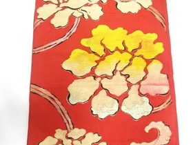 7761862: JAPANESE KIMONO / ANTIQUE FUKURO OBI / SILK / WOVEN FLOWER
