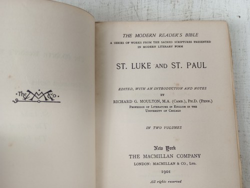 The Modern Reader's Bible St. Luke & St. Paul (Hardcover Booklet 1901 Antique) - Imagen 5 de 9