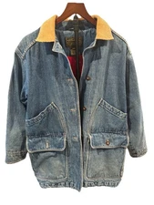 Vintage EDDIE BAUER Denim Barn Chore Jacket Coat Corduroy Collar Lined Medium