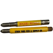 Vtg Advertising Bullet Pencil Lot Rogers Nichols Stock Yard Feed Chore Boy