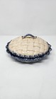 Vintage Lattice-Weaved Lidded Sponge Pattern Cobalt Blue Ruffled Pie Oven Dish — photo 6