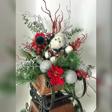 Christmas Centerpiece Holiday Bear Sleigh Tabletop Decoration Floral Decor LARGE