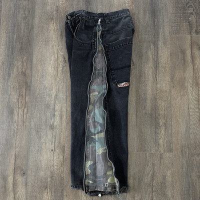 Vtg SARALI Wide Leg Baggy Y2K Camo Zip Skate Jeans Hip Hop 30x29