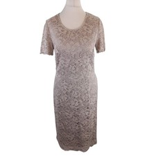 White Company Lace Midi Dress Size 10 Light Grey Beige Short Sleeve