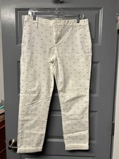 Tommy Hilfiger Slim Crop Pants Anchor Print Blue White Size 8 EUC Rolled Hem