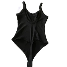 Black ribbed thong body suit , New with tags. Womens Large stretchy 