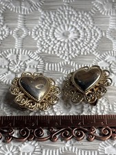 Vintage ABON Goldtone Heart Filigree Shoe Clips Signed