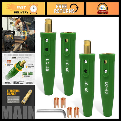 Welding Cable Connectors Set 4-Pack - Heavy Duty, Durable, Green, Pro Series