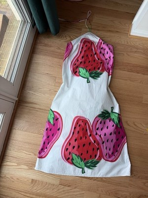 Never Fully Dressed Strawberry Print Halter Maxi Dress Womens US 6 Cotton