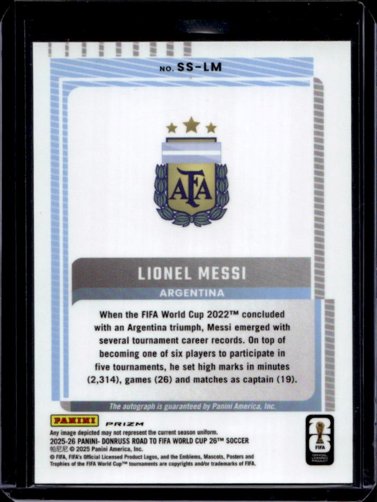 2025-26 Donruss World Cup 26' Lionel Messi Signature Series Pink Ice Auto #SS-LM view 2